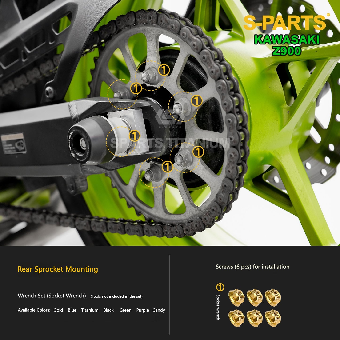 S-PARTS Titanium Fasteners Engine, Exhaust & Drive System Bolt Kit for Kawasaki Z900