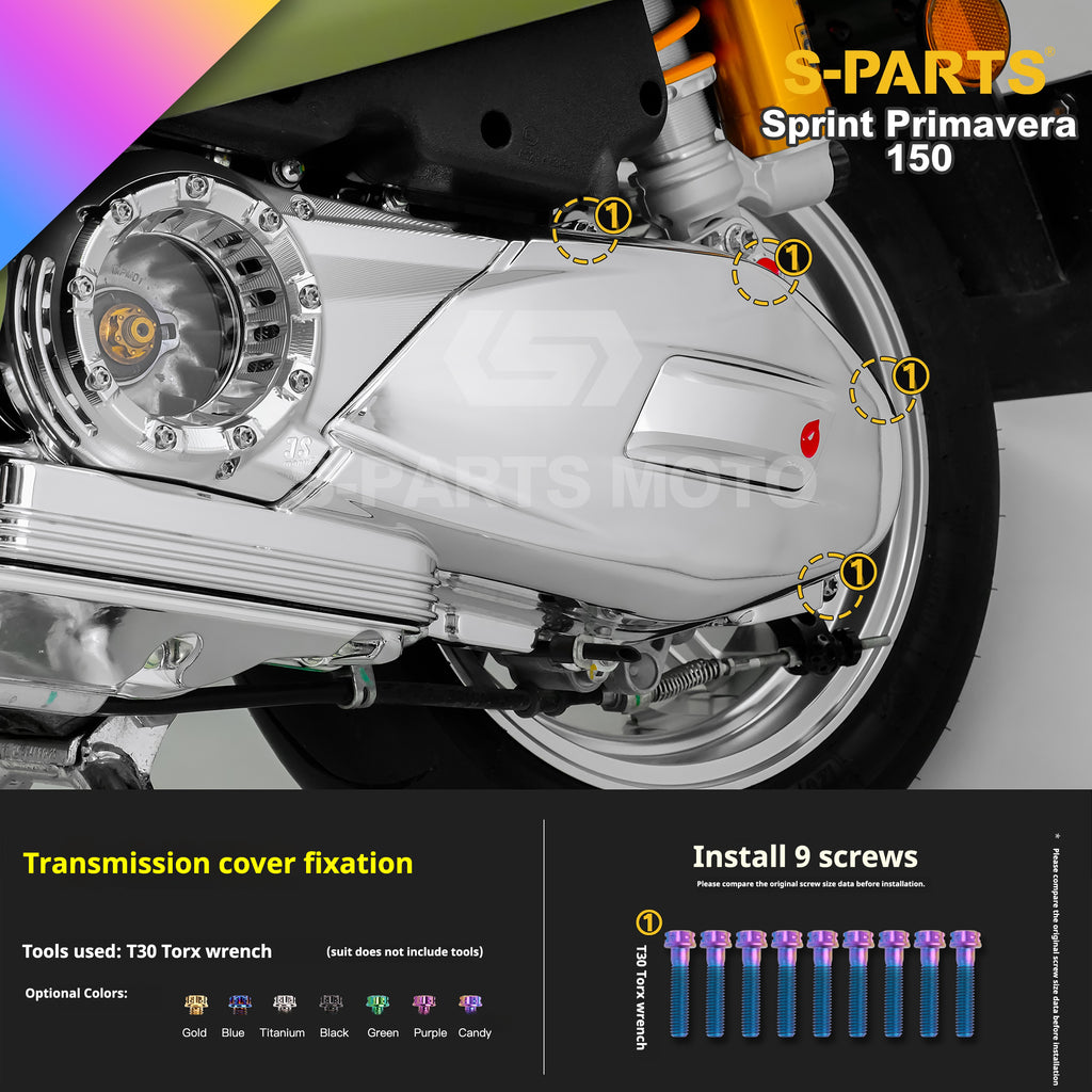 SPARTS Titanium Screw Set for Vespa Sprint/Primavera 150 – Custom Candy Color & CNC Titanium Upgrade Kit