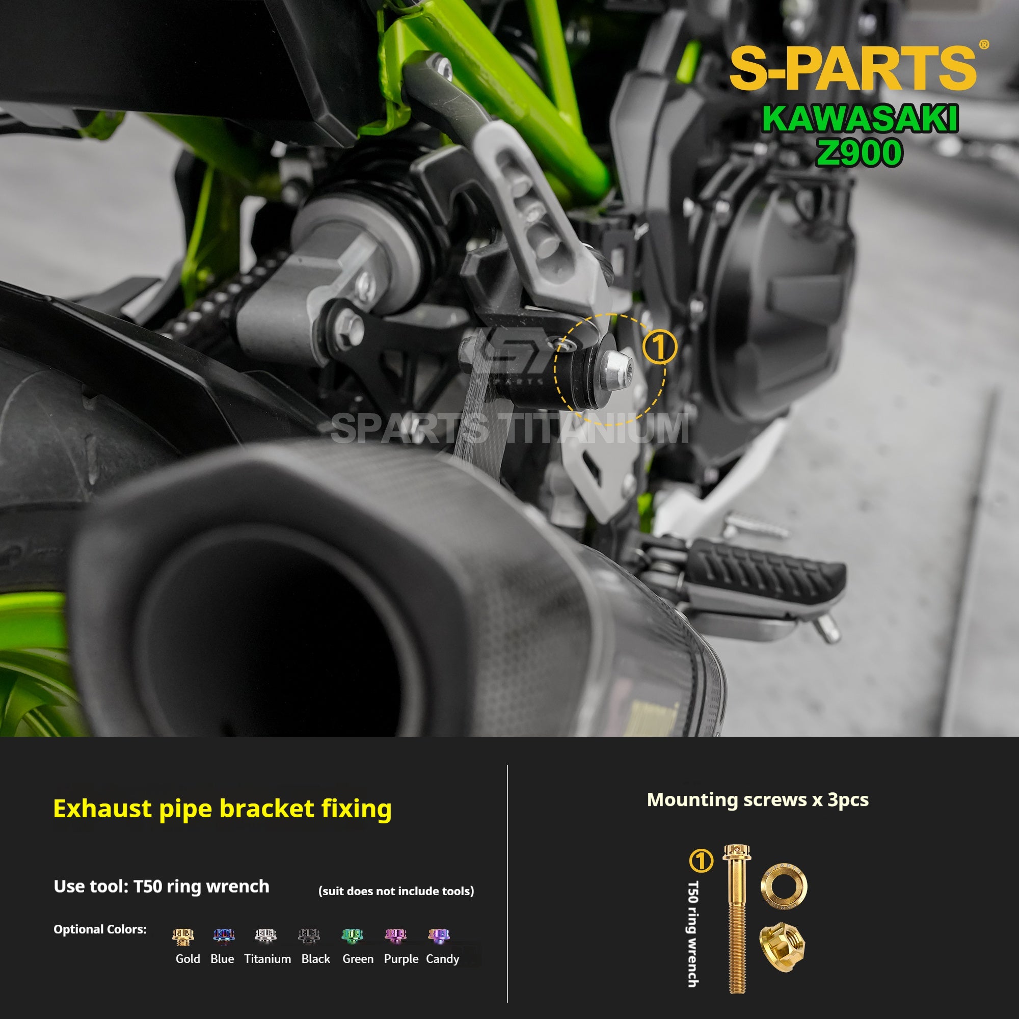 SPARTS TC4 Titanium Bolt Kit for Kawasaki Z900 2021 | Motorcycle Titanium Bolt Upgrade