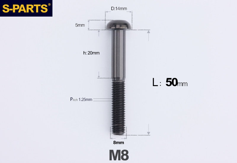 S-PARTS M8 A2 Series TC4 Titanium Bolts – Button Head Fasteners for Bicycle & E-Bike Upgrades