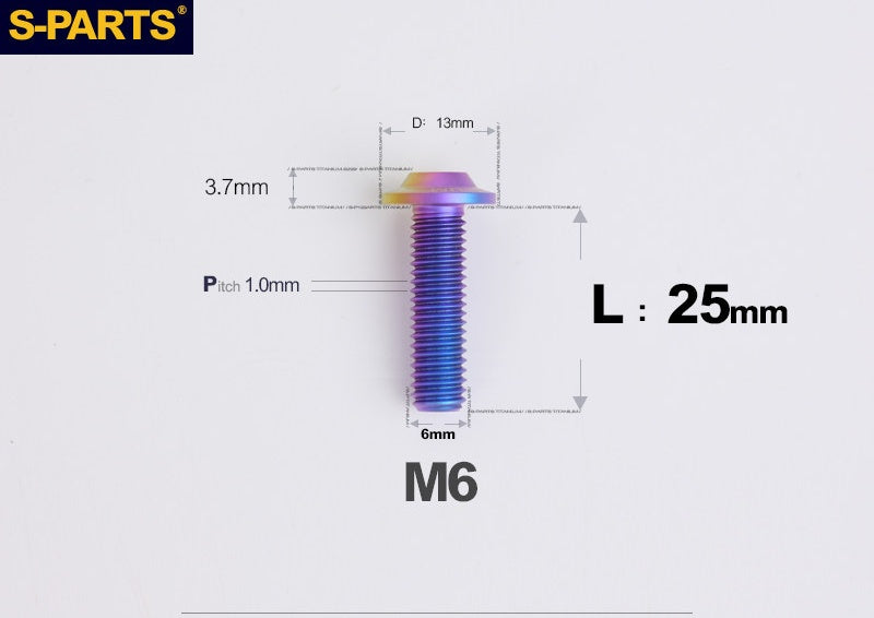 SPARTS A3 Button Head M6 D13 Titanium Bolt for Motorcycle & Bicycle Modification