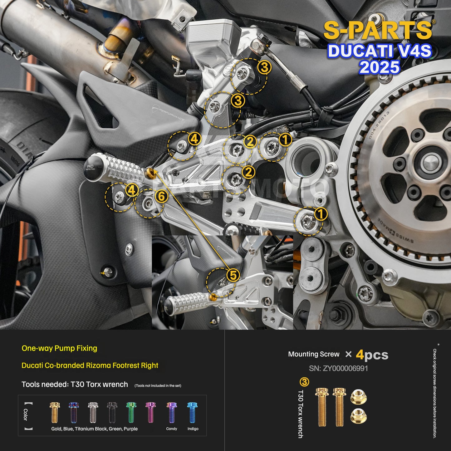 S-PARTS Titanium Engine and Rearset Fastener Kit for Ducati Panigale V4 S 2025