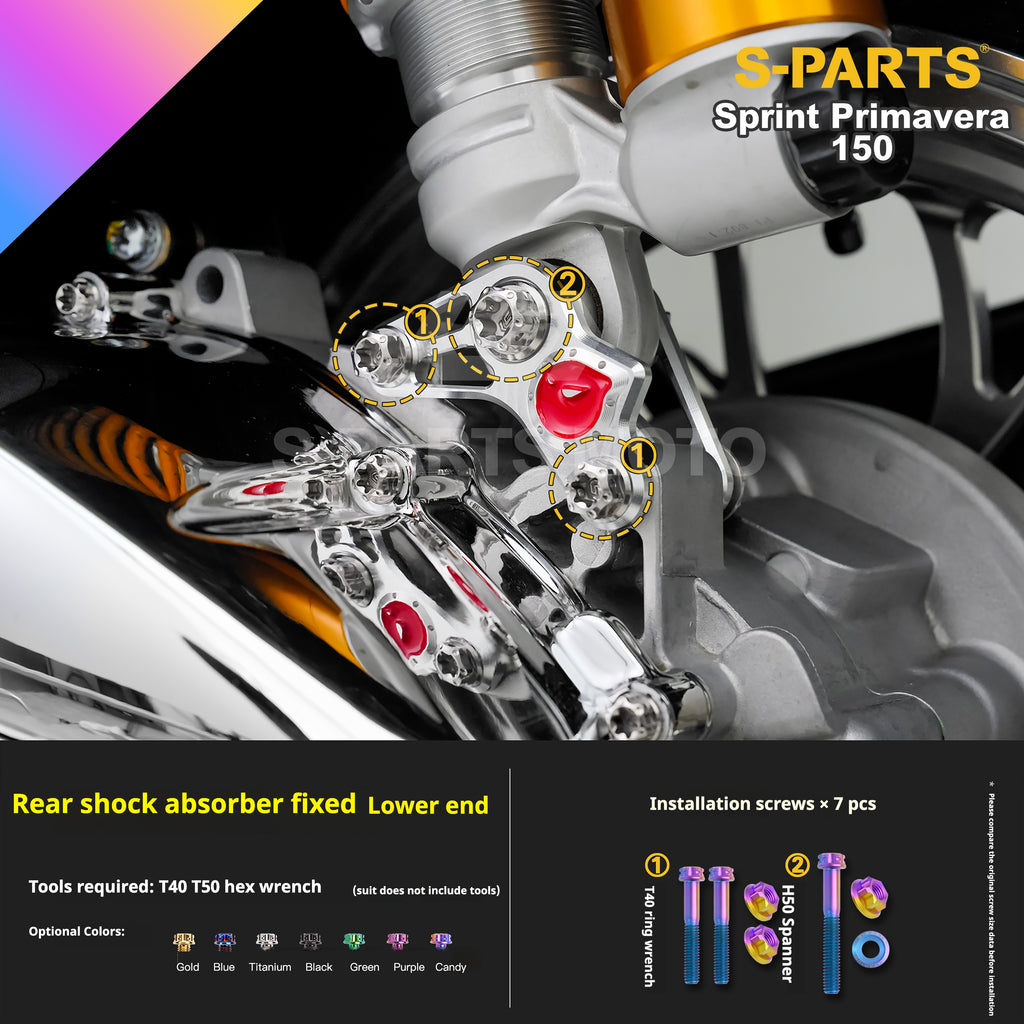 SPARTS Titanium Screw Set for Vespa Sprint/Primavera 150 – Custom Candy Color & CNC Titanium Upgrade Kit
