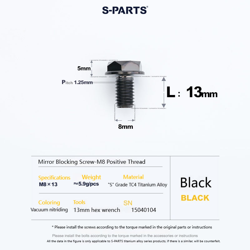 SPARTS Titanium Mirror Block-Off Bolts · M8/M10 Positive & Reverse Thread · Lightweight Motorcycle Plug Bolts