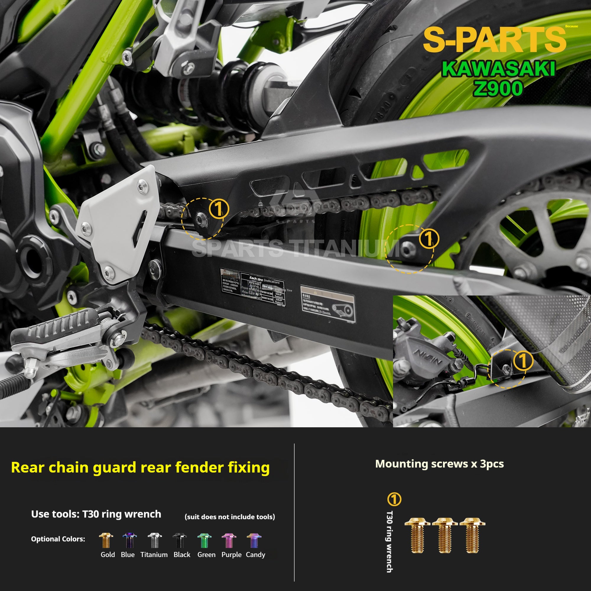 SPARTS Titanium Bolt Kit for Kawasaki Z900 2021 –  CNC Titanium Upgrade Kit - 2/2