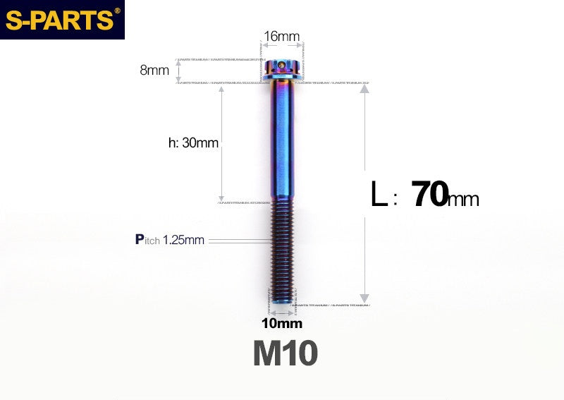 SPARTS M10 P1.25 A3 Series Standard Head Titanium Bolt | 650°C Forged | S-Grade TC4 | Motorcycle / E-Bike Upgrade