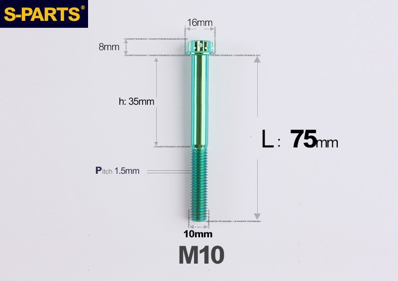 SPARTS M10 P1.5 A3 Series Titanium Bolt – Standard Head – 650°C Forged – S-Grade TC4 for E-Bikes, Motorcycles & Bicycles