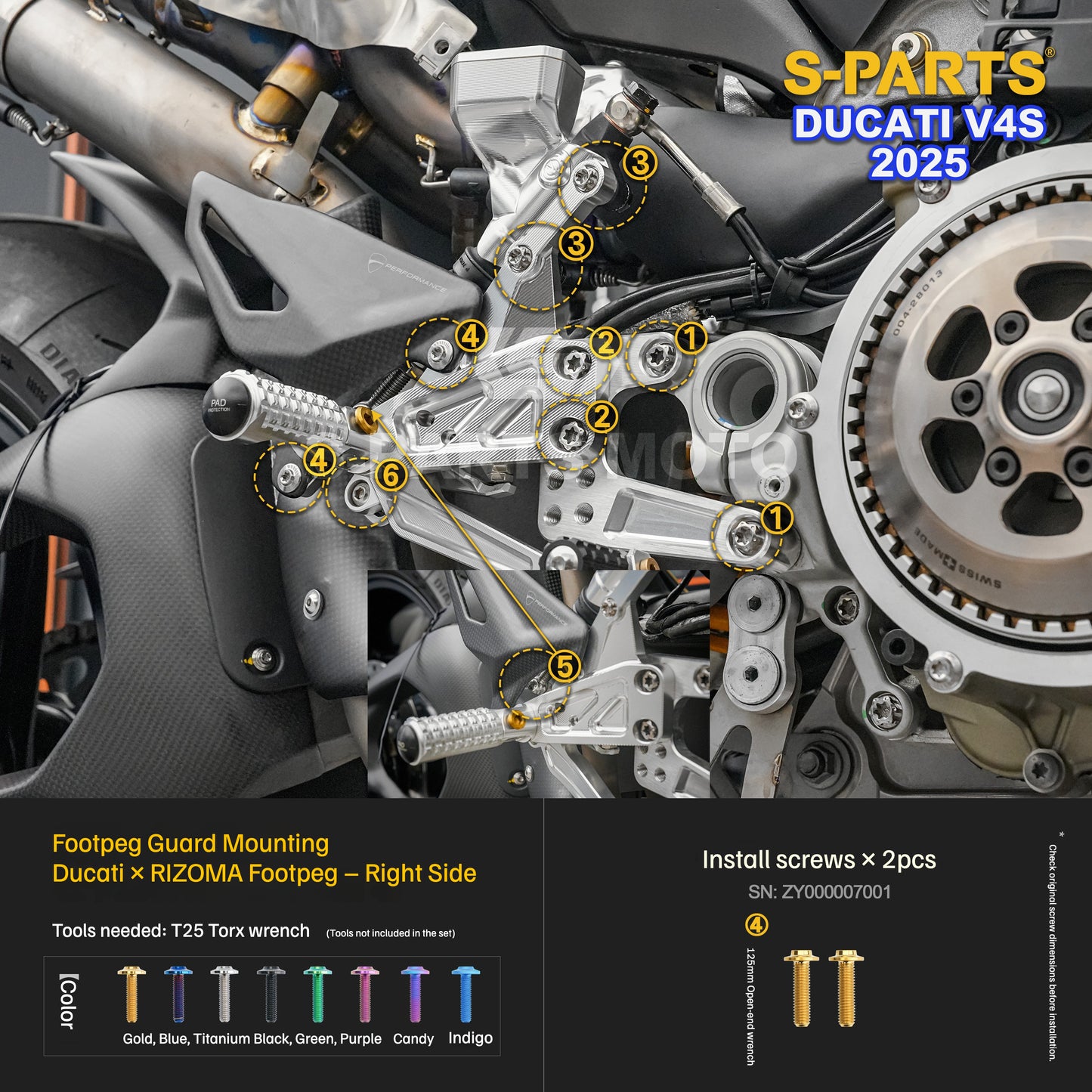 S-PARTS Titanium Engine and Rearset Fastener Kit for Ducati Panigale V4 S 2025