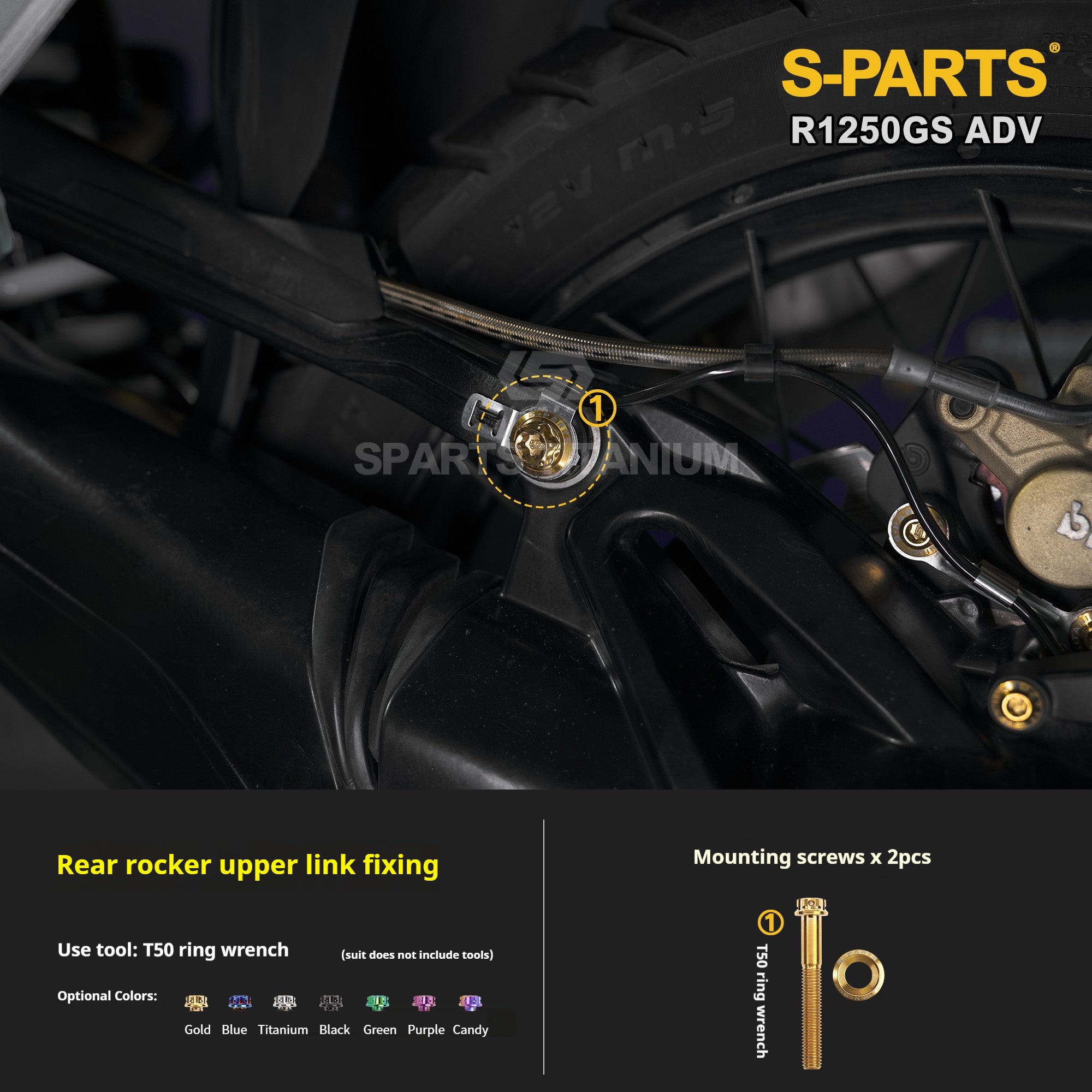 SPARTS Titanium Bolt Kit for BMW R 1250GS ADV – Custom Candy Color & CNC Titanium Upgrade Kit