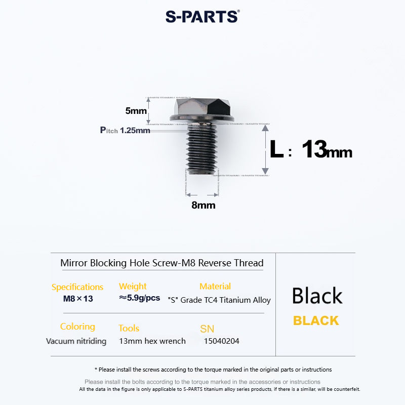 SPARTS Titanium Mirror Block-Off Bolts · M8/M10 Positive & Reverse Thread · Lightweight Motorcycle Plug Bolts