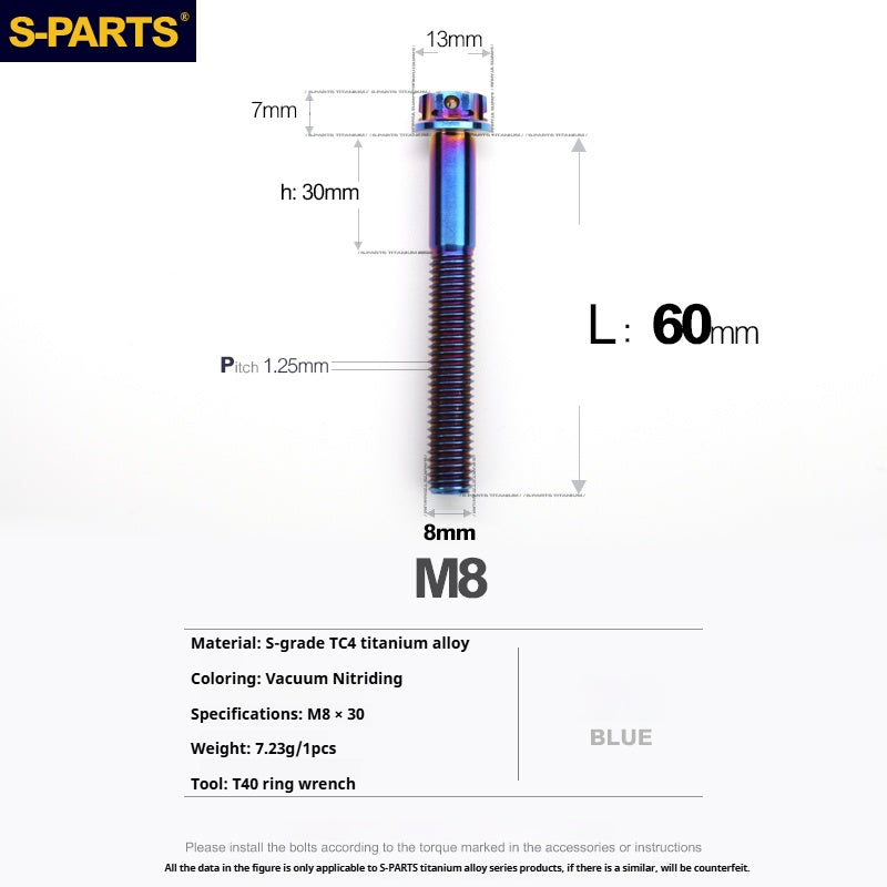 S-PARTS M8 Standard Head A3 Series Titanium Alloy Screws for Electric and Motorcycle Modification Locking