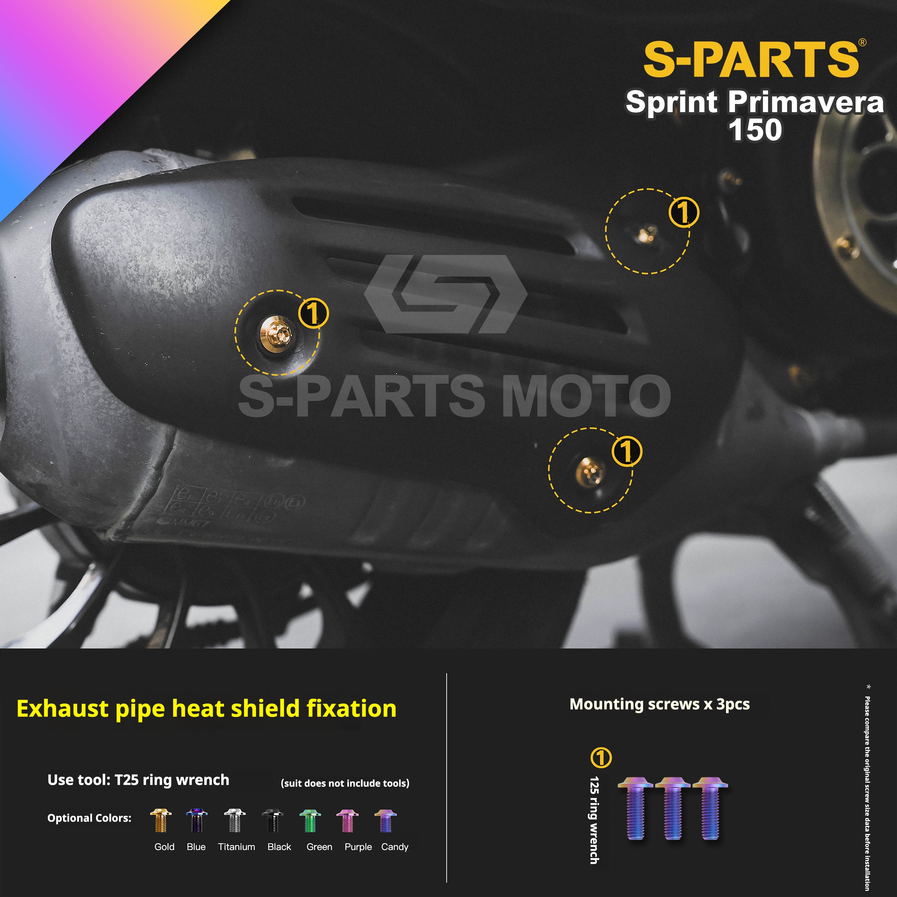SPARTS Titanium Screw Set for Vespa Sprint/Primavera 150 – Custom Candy Color & CNC Titanium Upgrade Kit