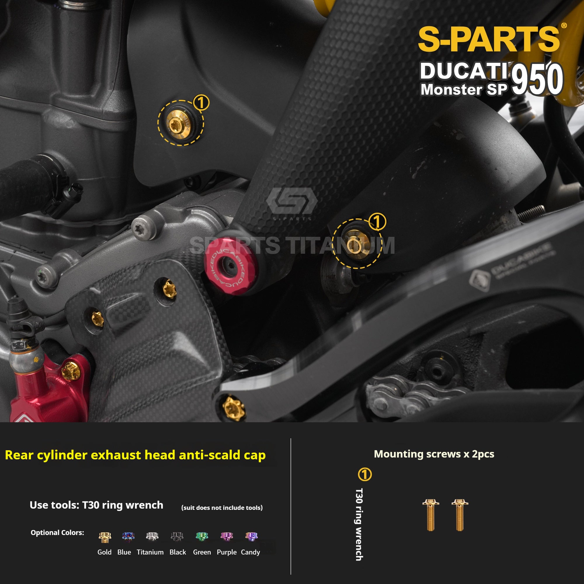 SPARTS Titanium Bolt Kit for Ducati New Monster SP 950 – Custom Candy Color & CNC Titanium Upgrade Kit