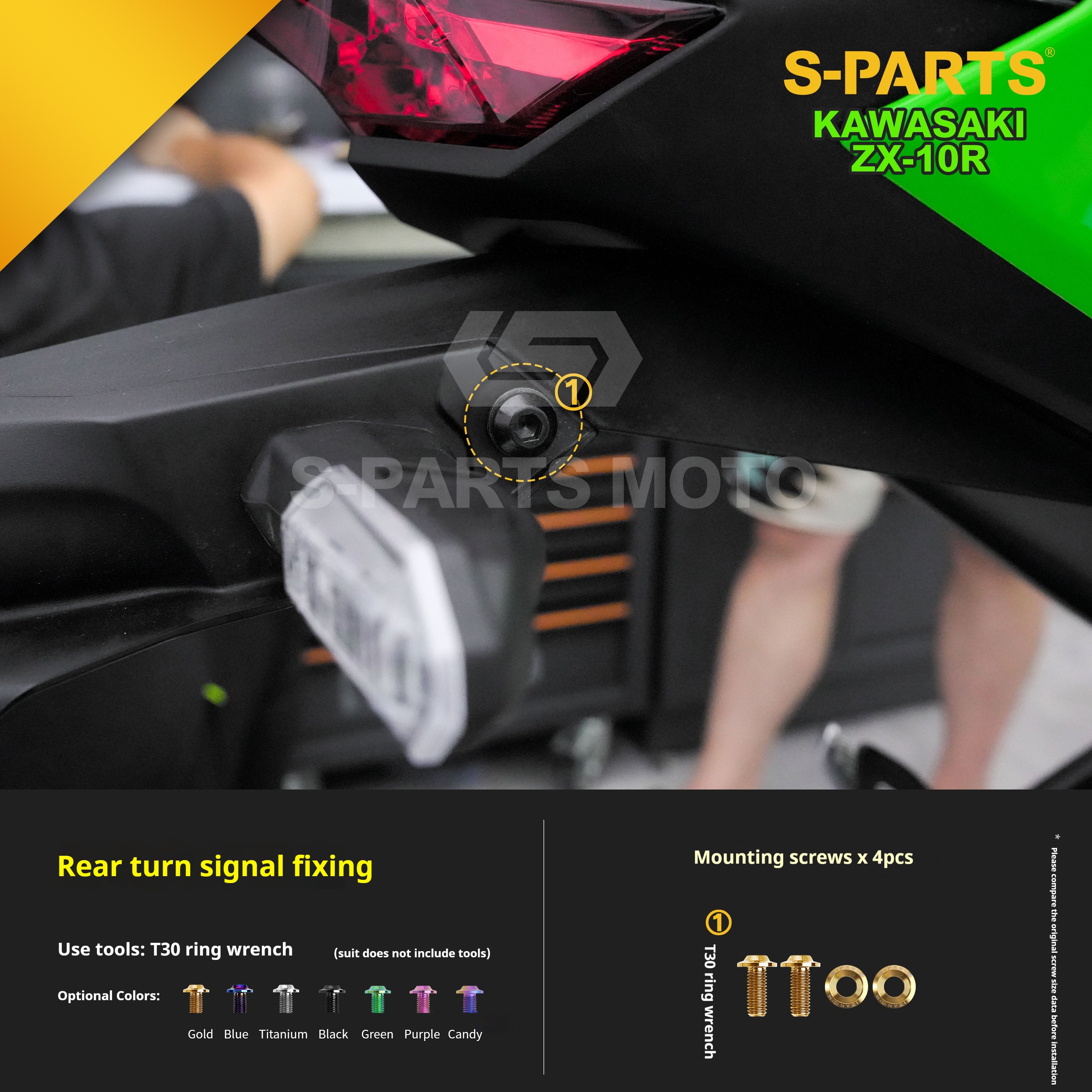 SPARTS Titanium Screw Set for Kawasaki ZX-10R 2023 – Custom Candy Color & CNC Titanium Upgrade Kit