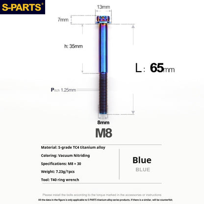 S-PARTS M8 Standard Head A3 Series Titanium Alloy Screws for Electric and Motorcycle Modification Locking Blue and candy color