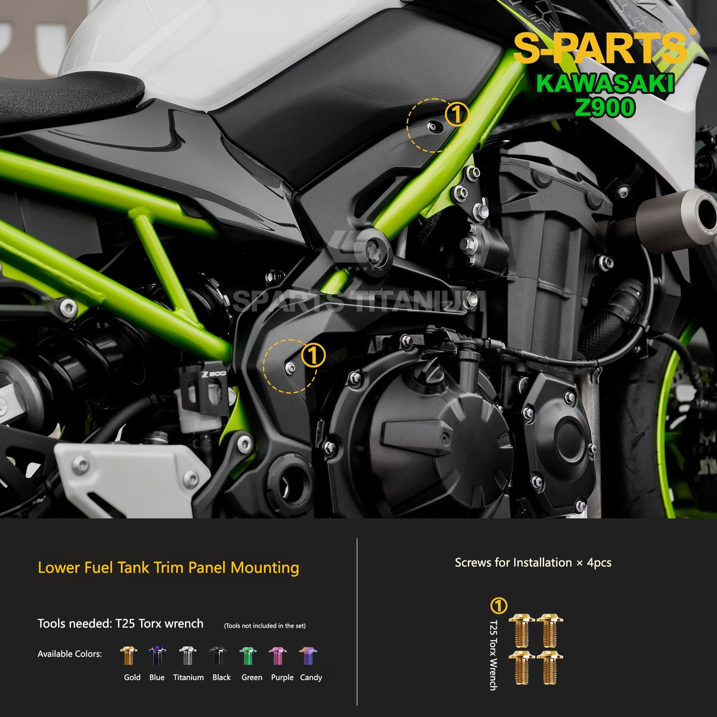 S-PARTS Titanium Fasteners Bodywork, Fairing & Footpeg Bolt Kit for Kawasaki Z900