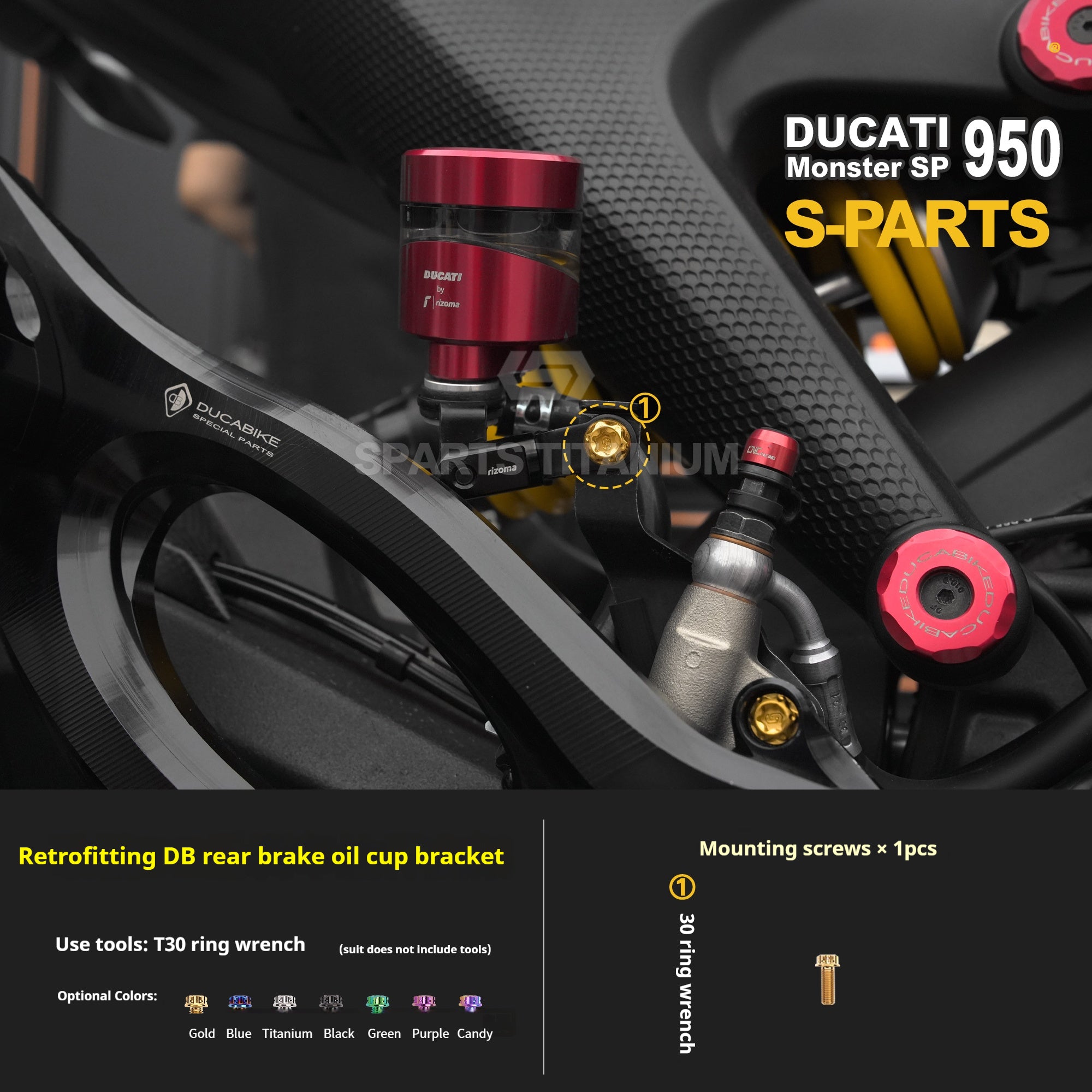 SPARTS Titanium Bolt Kit for Ducati New Monster SP 950 – Custom Candy Color & CNC Titanium Upgrade Kit