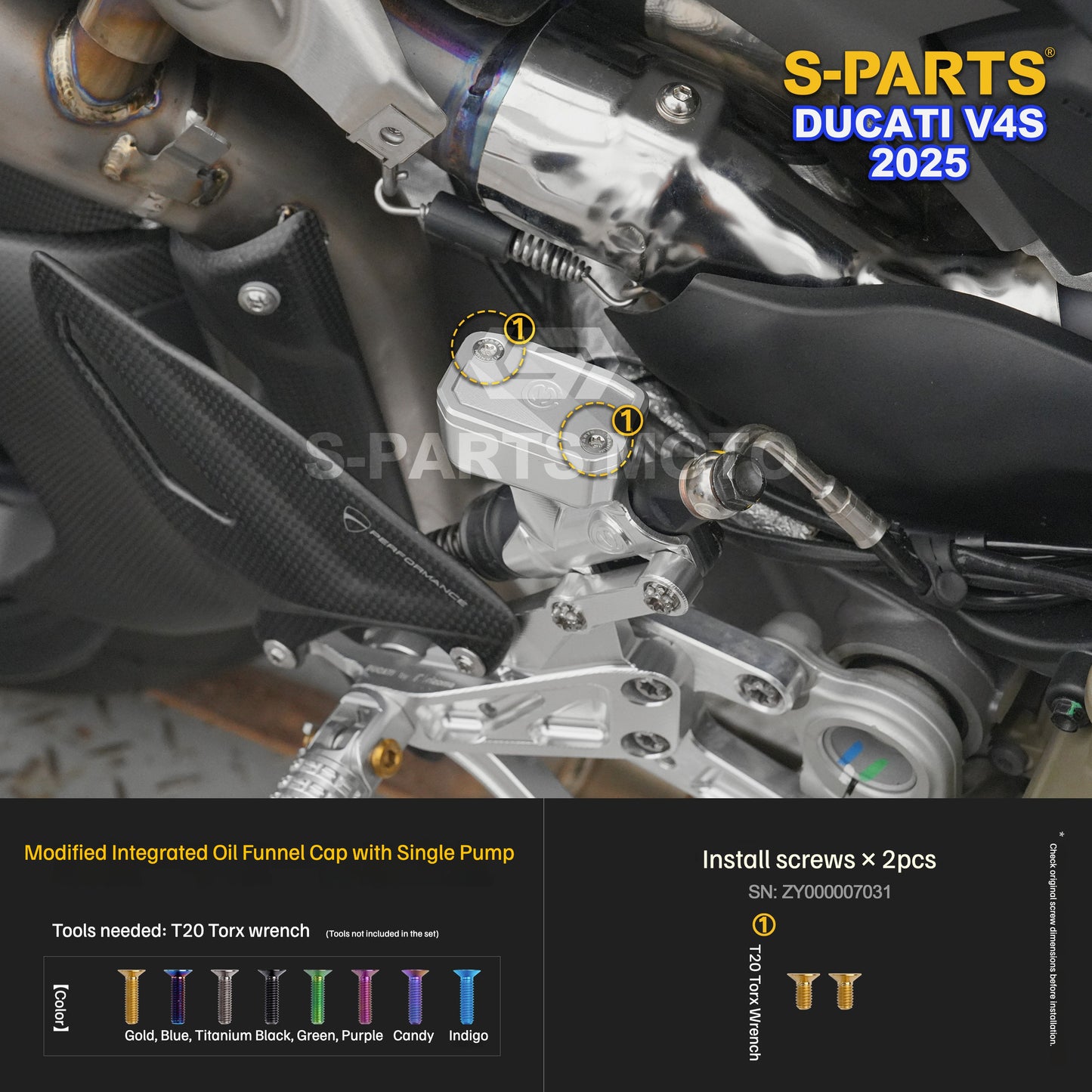 S-PARTS Titanium Engine and Rearset Fastener Kit for Ducati Panigale V4 S 2025
