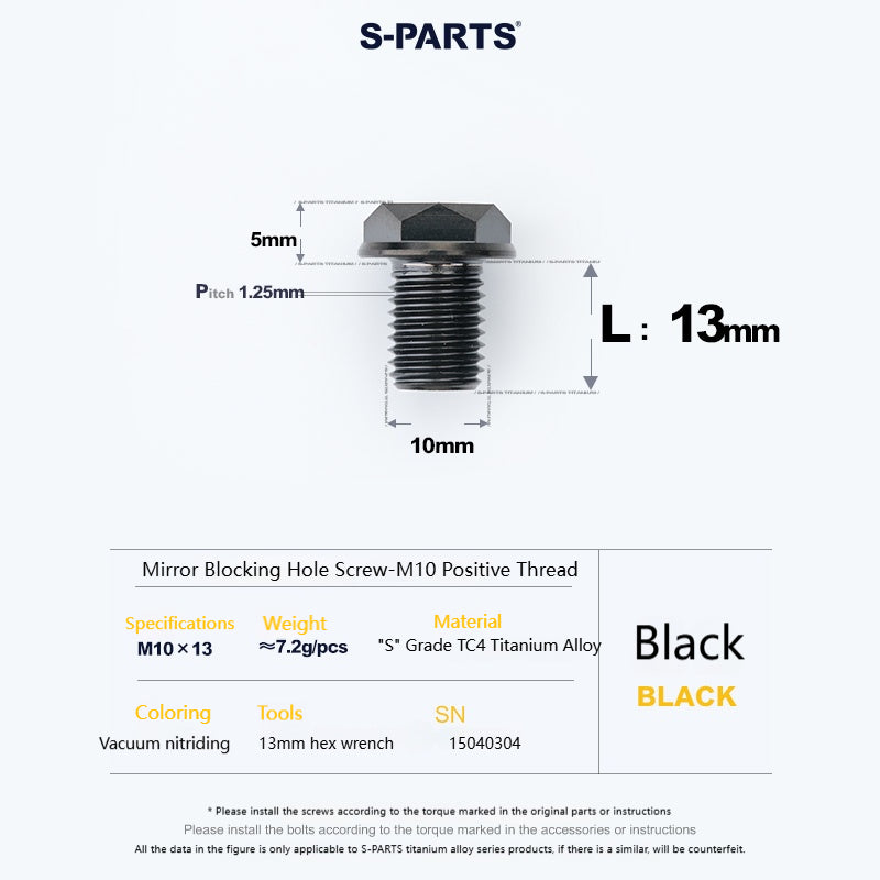 SPARTS Titanium Mirror Block-Off Bolts · M8/M10 Positive & Reverse Thread · Lightweight Motorcycle Plug Bolts