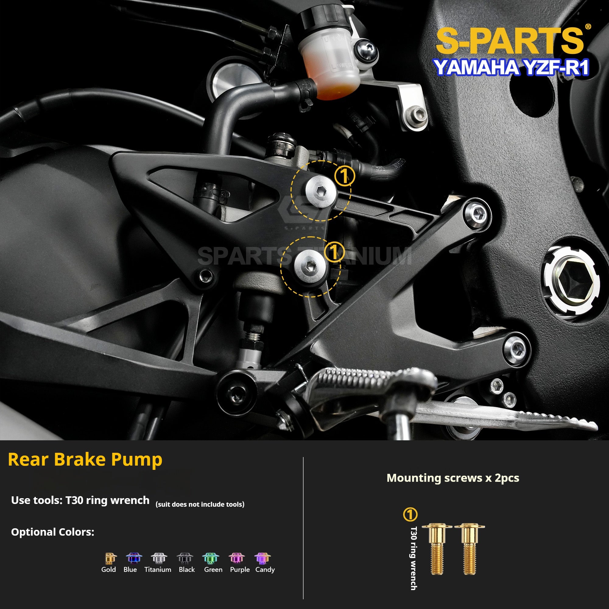 SPARTS Titanium Bolt Kit for Yamaha YZF-R1– Custom Candy Color & CNC Titanium Upgrade Kit- 1/2