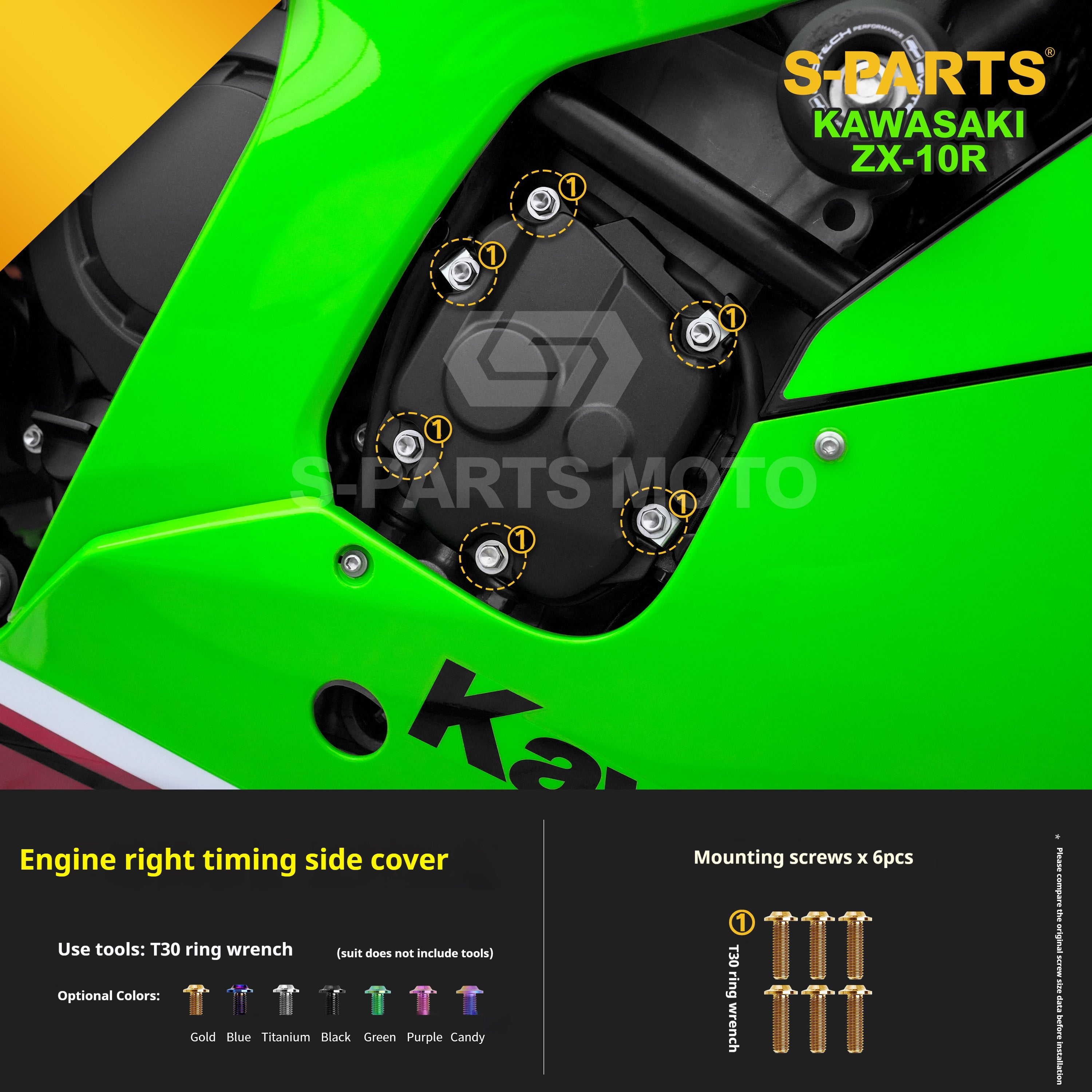 SPARTS Titanium Screw Set for Kawasaki ZX-10R 2023 – Custom Candy Color & CNC Titanium Upgrade Kit