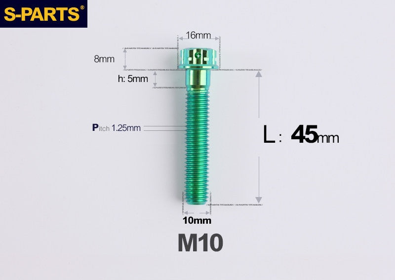 SPARTS M10 P1.25 A3 Series Standard Head Titanium Bolt | 650°C Forged | S-Grade TC4 | Motorcycle / E-Bike Upgrade