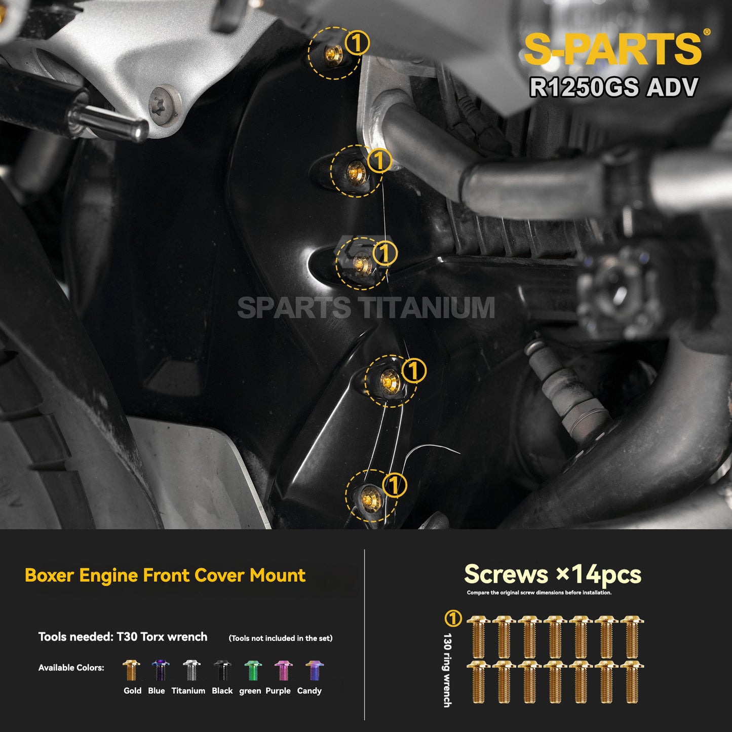 SPARTS Titanium Engine Cover, Exhaust & Crash Bar Bolt Kit for BMW R1250GS / ADV