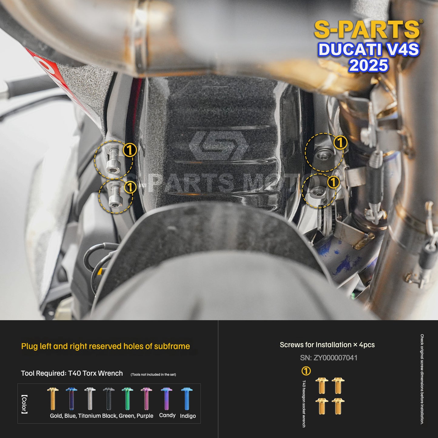 S-PARTS Titanium  Fastener Kit  Bodywork/Subframe and Exhaust for Ducati Panigale V4 S 2025