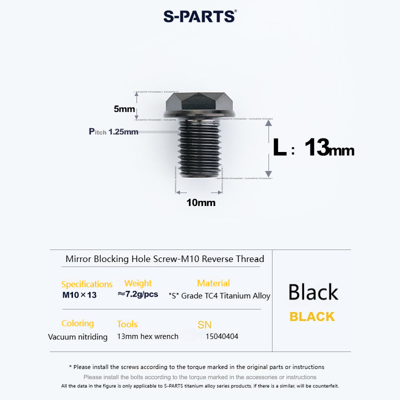SPARTS Titanium Mirror Block-Off Bolts · M8/M10 Positive & Reverse Thread · Lightweight Motorcycle Plug Bolts