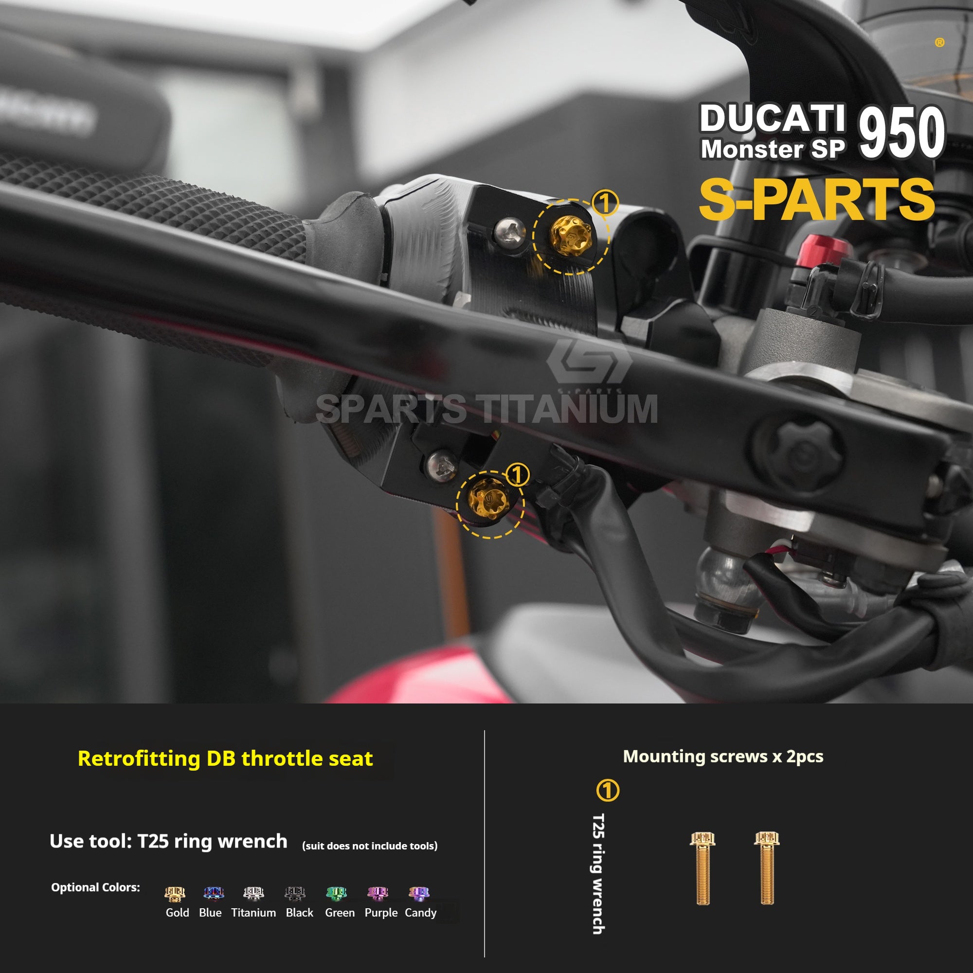 SPARTS Titanium Bolt Kit for Ducati New Monster SP 950 – Custom Candy Color & CNC Titanium Upgrade Kit