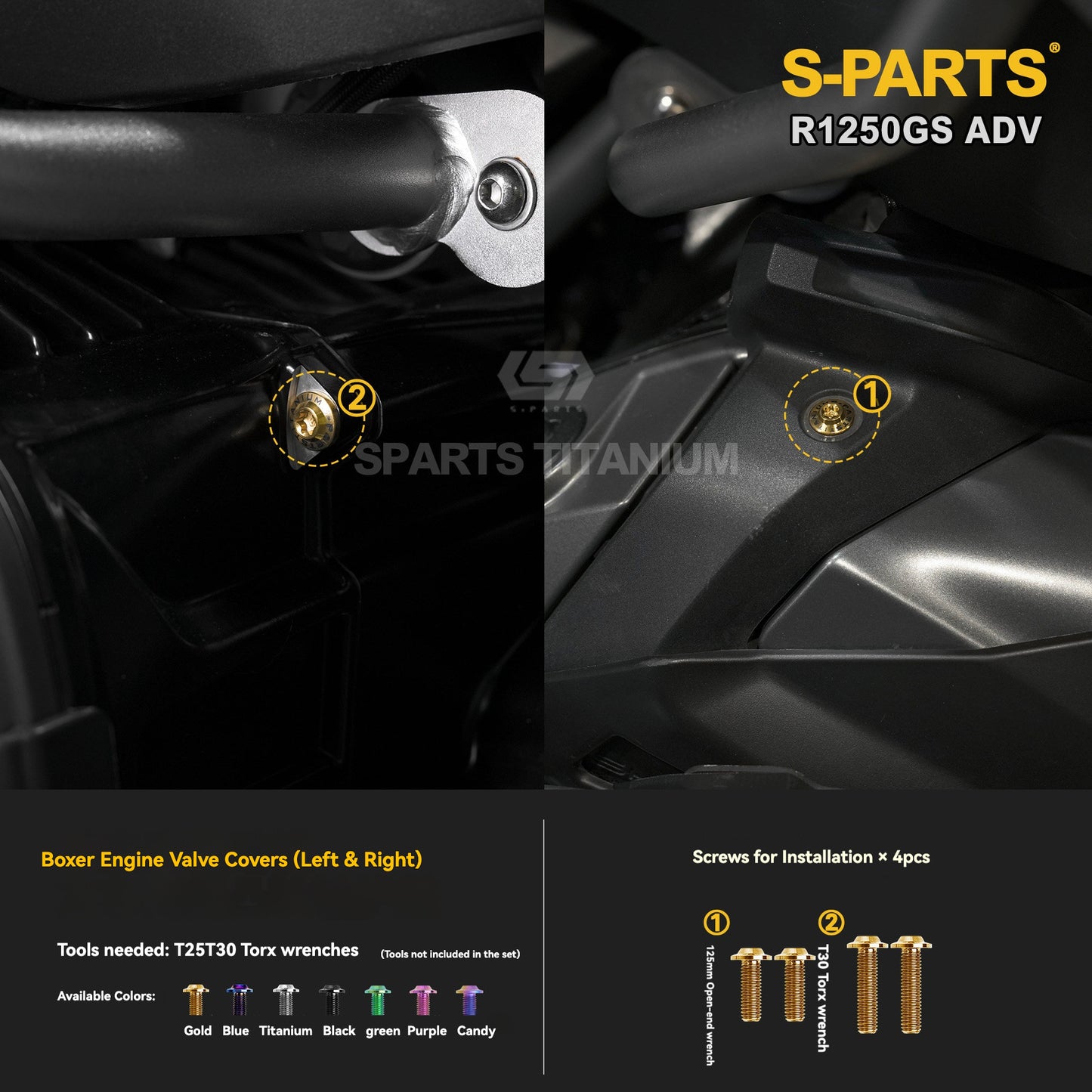 SPARTS Titanium Engine Cover, Exhaust & Crash Bar Bolt Kit for BMW R1250GS / ADV