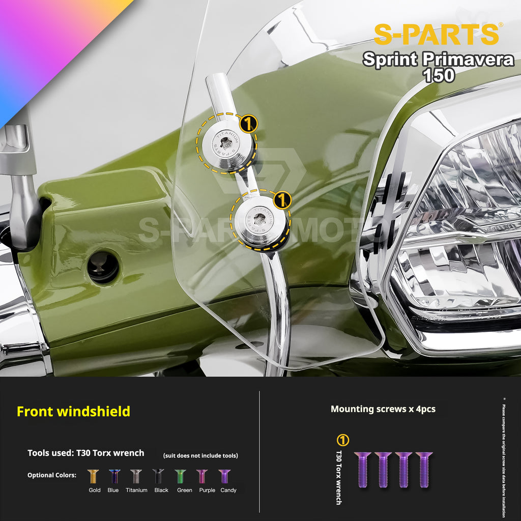 SPARTS Titanium Screw Set for Vespa Sprint/Primavera 150 – Custom Candy Color & CNC Titanium Upgrade Kit