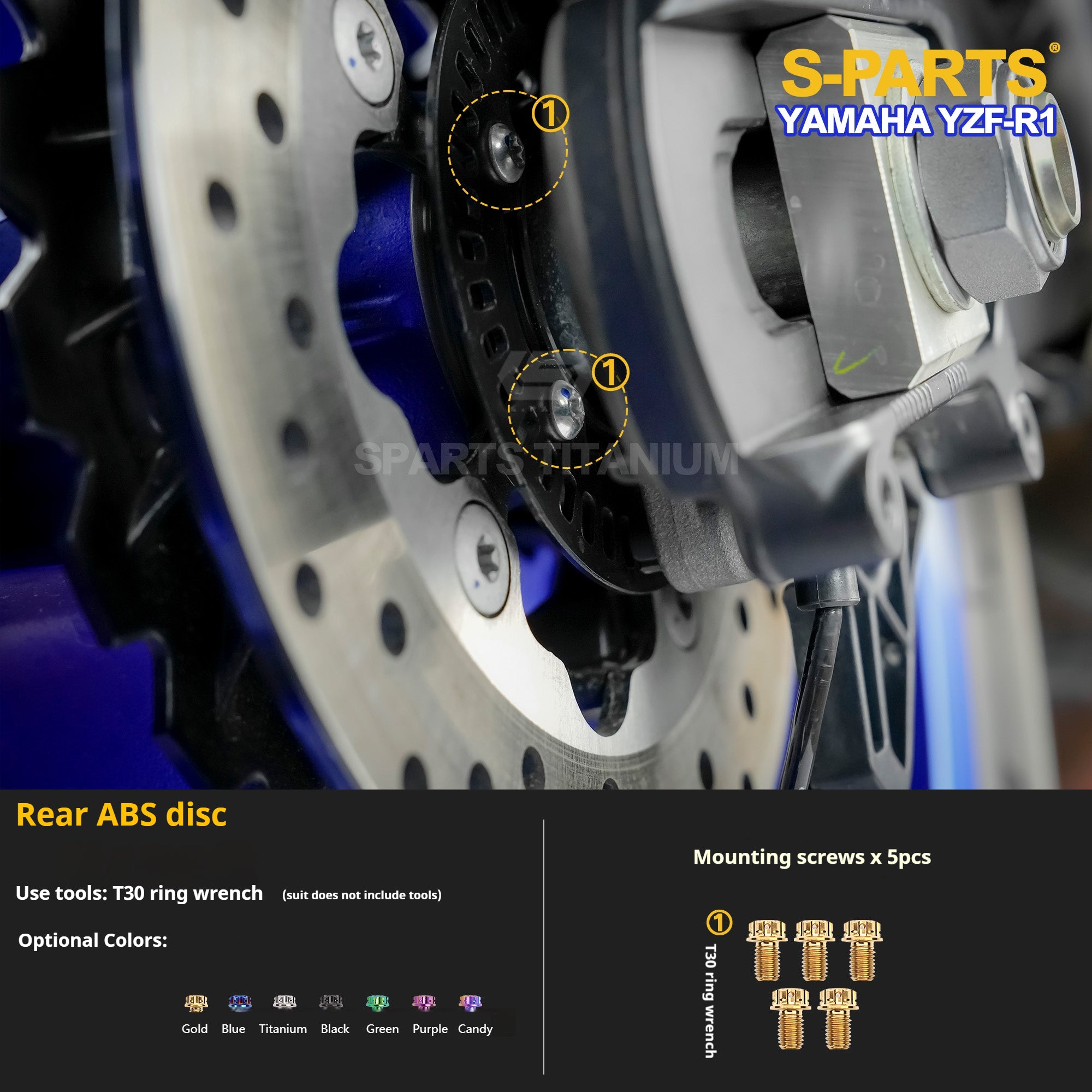 SPARTS Titanium Bolt Kit for Yamaha YZF-R1– Custom Candy Color & CNC Titanium Upgrade Kit- 1/2