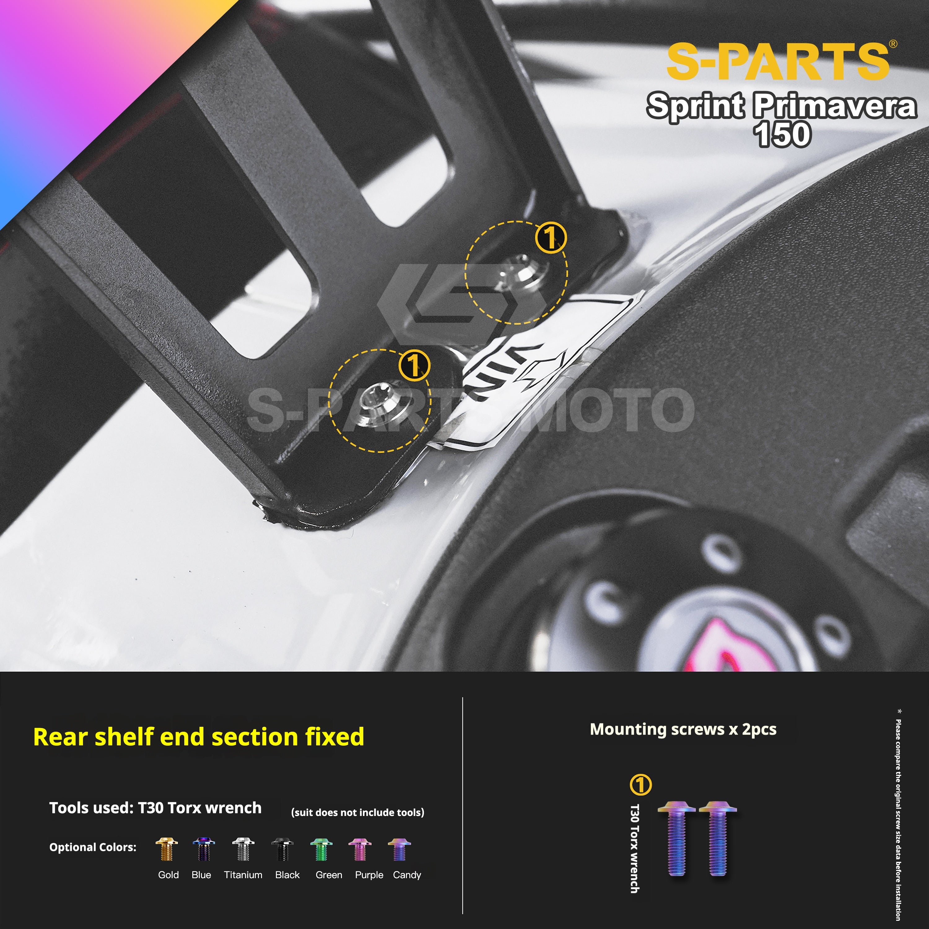 SPARTS Titanium Screw Set for Vespa Sprint/Primavera 150 – Custom Candy Color & CNC Titanium Upgrade Kit