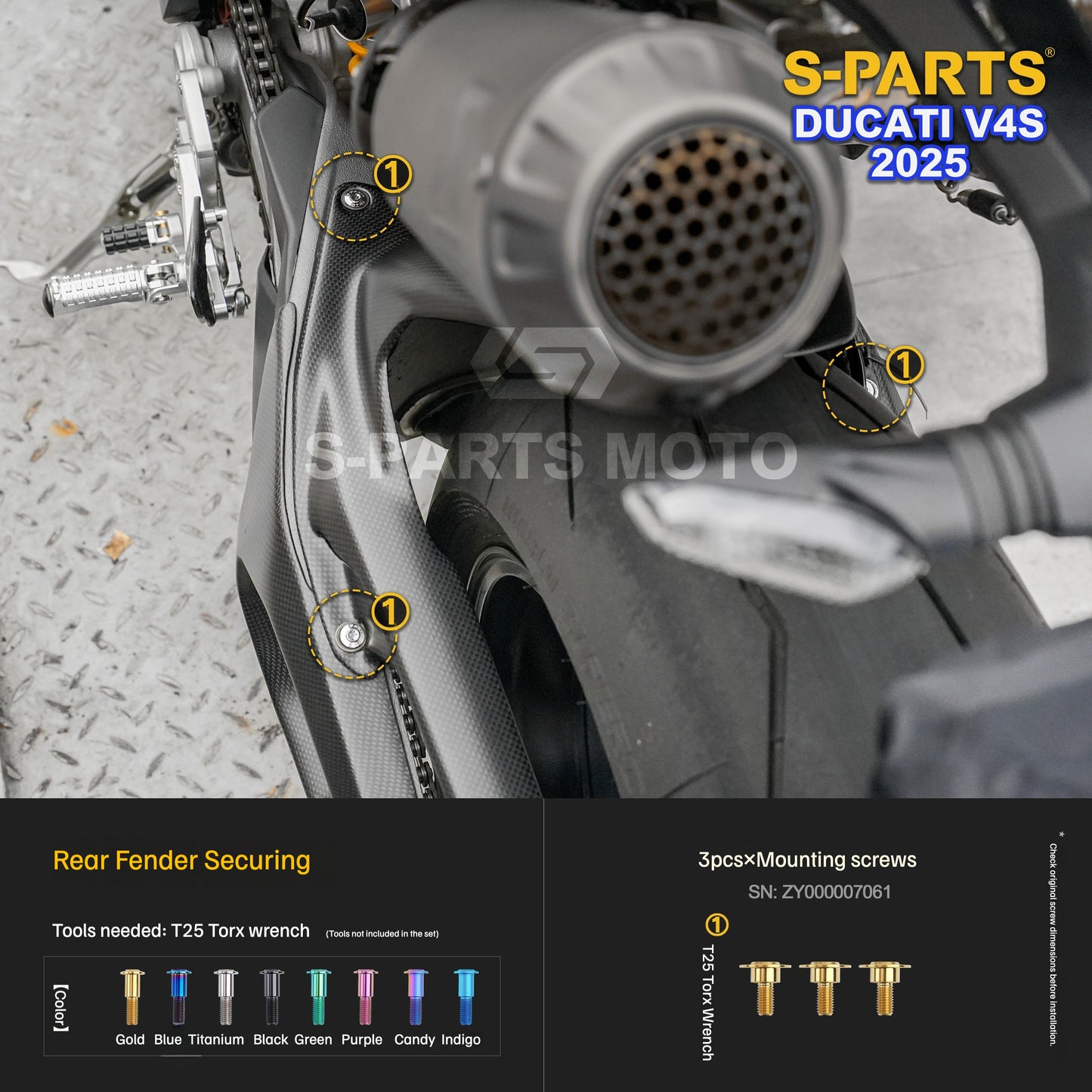 S-PARTS Titanium  Fastener Kit  Bodywork/Subframe and Exhaust for Ducati Panigale V4 S 2025