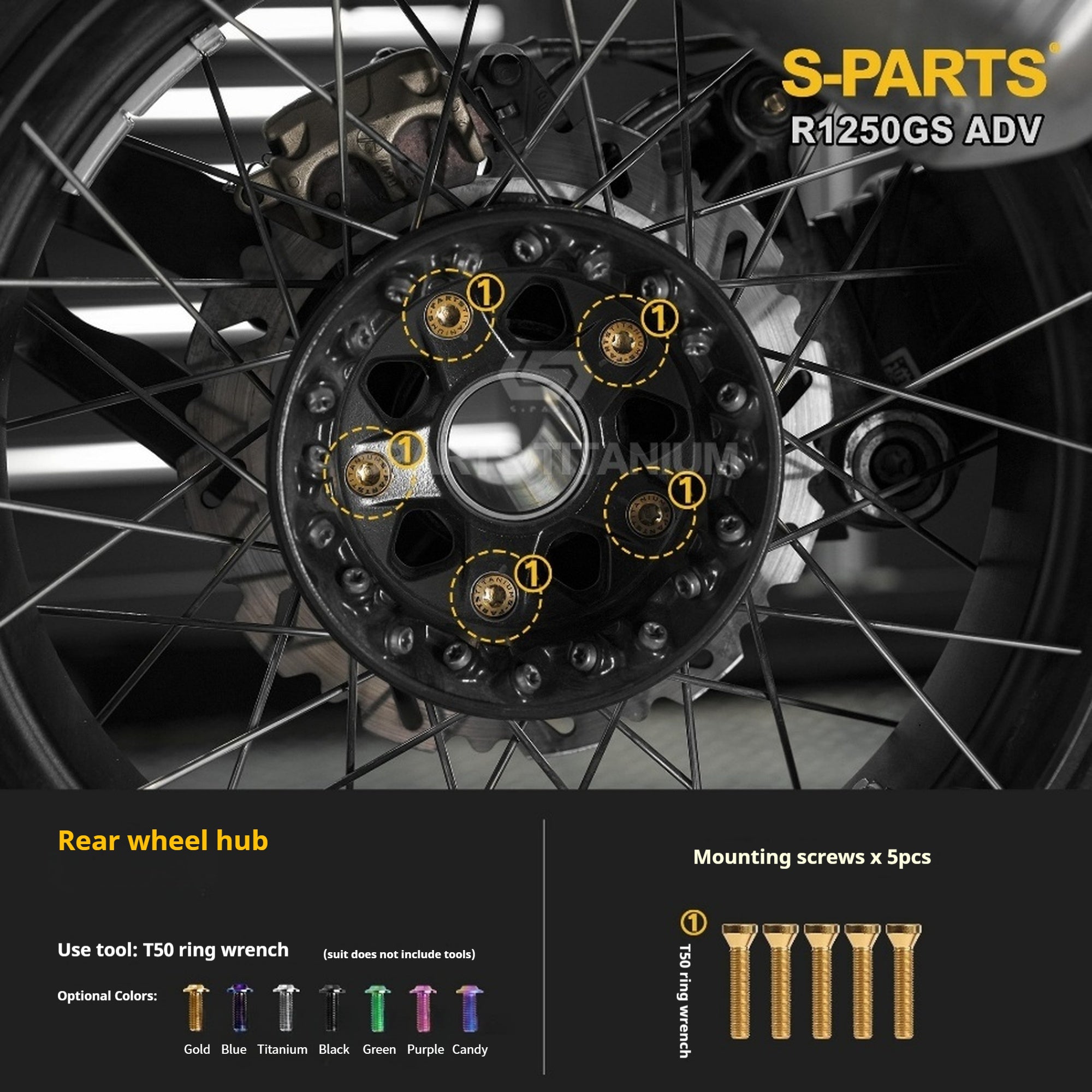 SPARTS Titanium Bolt Kit for BMW R 1250GS ADV – Custom Candy Color & CNC Titanium Upgrade Kit