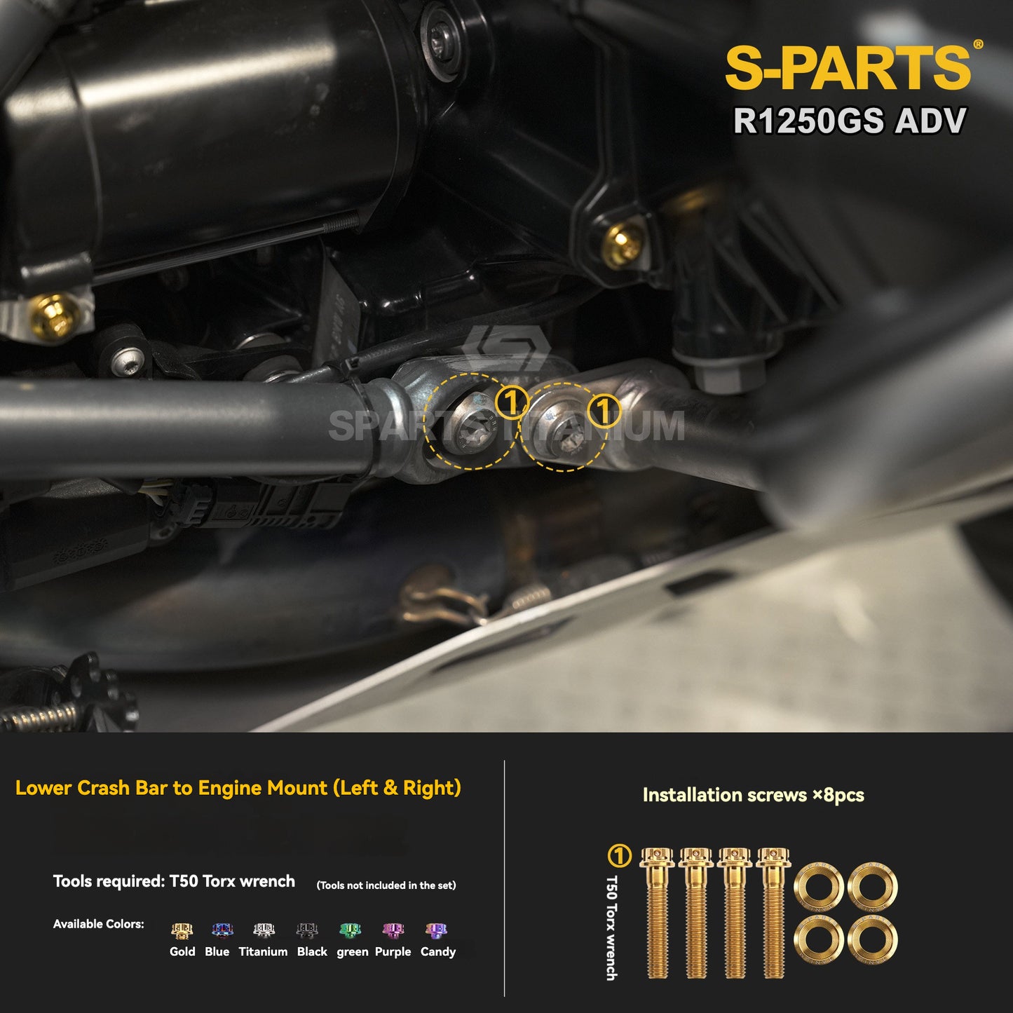 SPARTS Titanium Engine Cover, Exhaust & Crash Bar Bolt Kit for BMW R1250GS / ADV