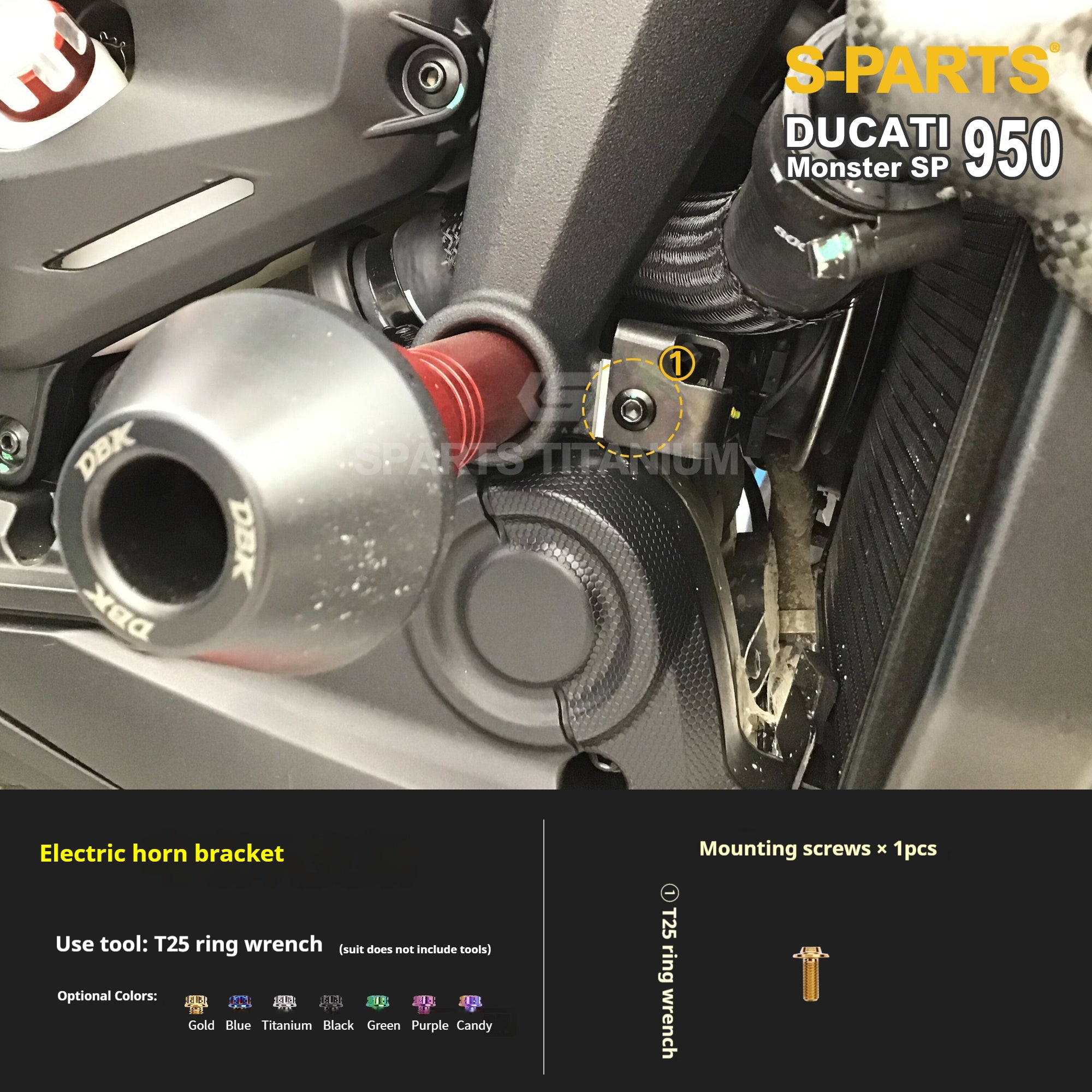 SPARTS Titanium Bolt Kit for Ducati New Monster SP 950 – Custom Candy Color & CNC Titanium Upgrade Kit