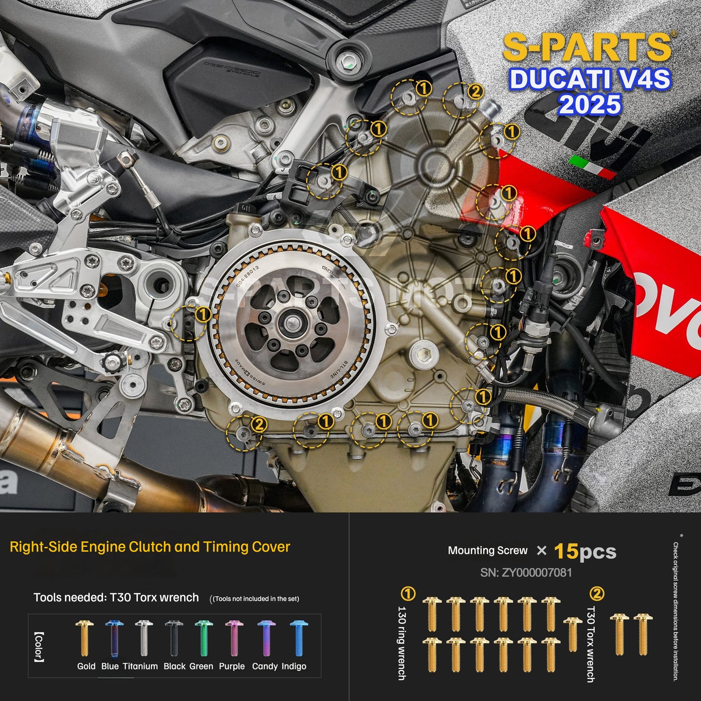 S-PARTS Titanium Engine and Rearset Fastener Kit for Ducati Panigale V4 S 2025