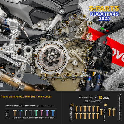 S-PARTS Titanium Engine and Rearset Fastener Kit for Ducati Panigale V4 S 2025