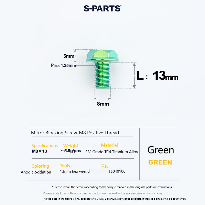SPARTS Titanium Mirror Block-Off Bolts · M8/M10 Positive & Reverse Thread · Lightweight Motorcycle Plug Bolts