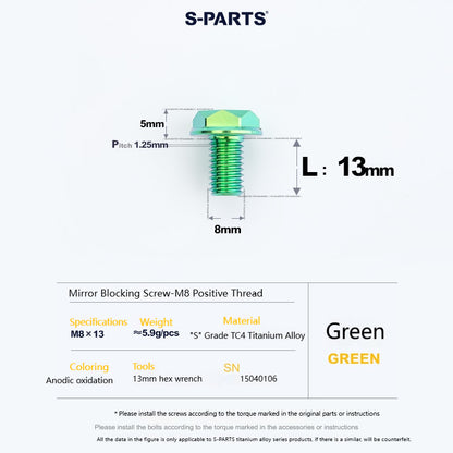 SPARTS Titanium MirrorMotorcycle Rearview Mirror Bolts· M8/M10