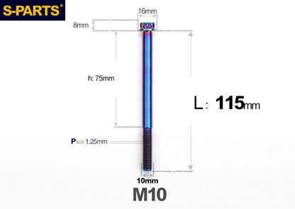 SPARTS M10 P1.25 A3 Series Standard Head Titanium Bolt | 650°C Forged | S-Grade TC4 | Motorcycle / E-Bike Upgrade