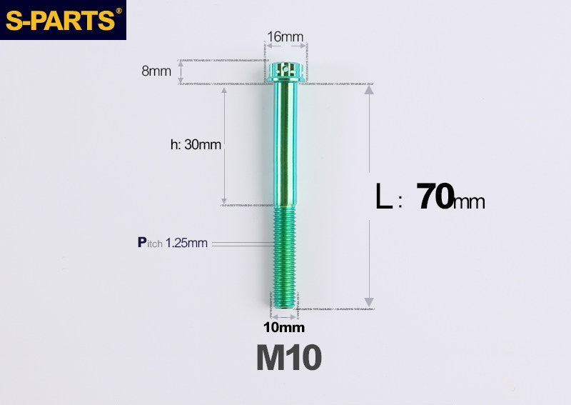 SPARTS M10 P1.25 A3 Series Standard Head Titanium Bolt | 650°C Forged | S-Grade TC4 | Motorcycle / E-Bike Upgrade