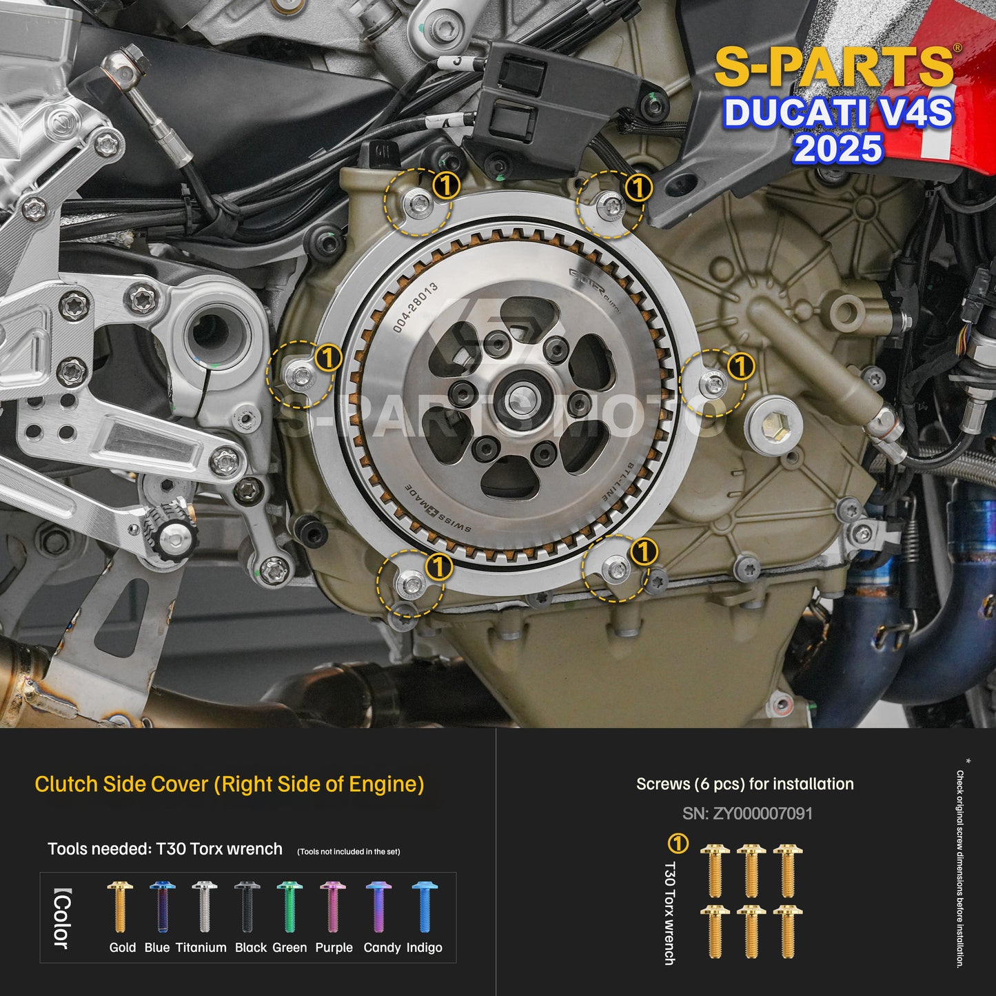 S-PARTS Titanium Engine and Rearset Fastener Kit for Ducati Panigale V4 S 2025