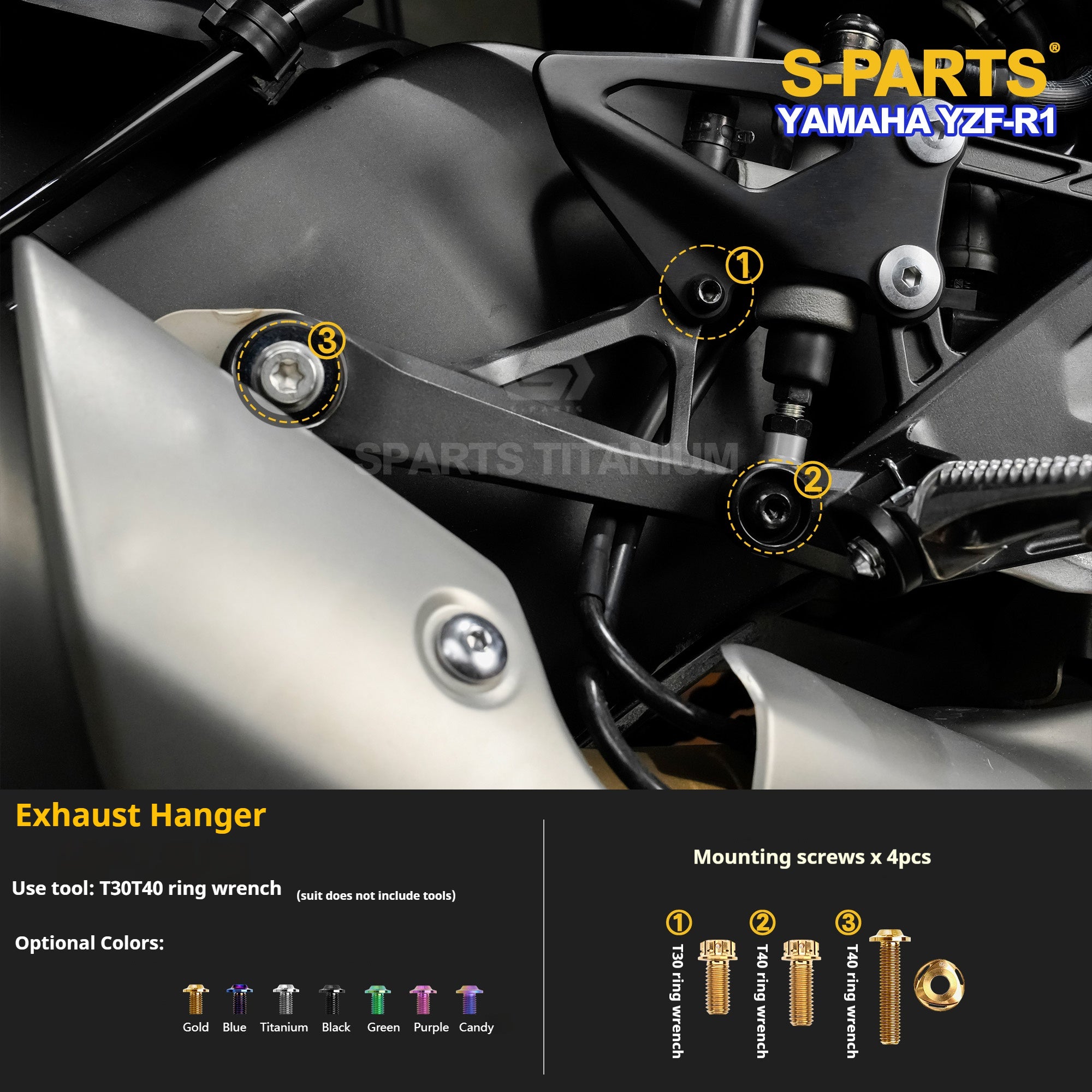 SPARTS Titanium Bolt Kit for Yamaha YZF-R1– Custom Candy Color & CNC Titanium Upgrade Kit- 1/2