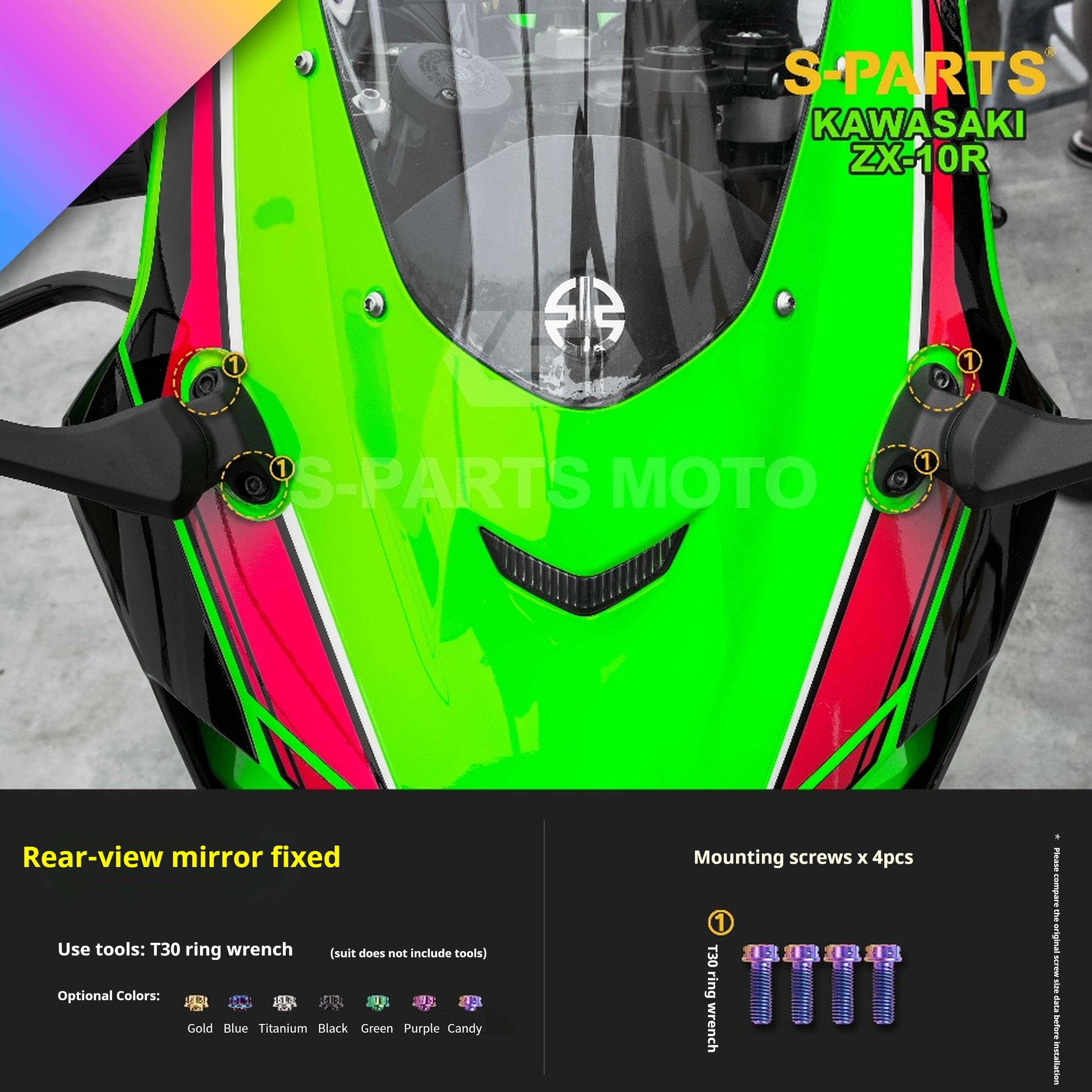 SPARTS Titanium Screw Set for Kawasaki ZX-10R 2023 – Custom Candy Color & CNC Titanium Upgrade Kit
