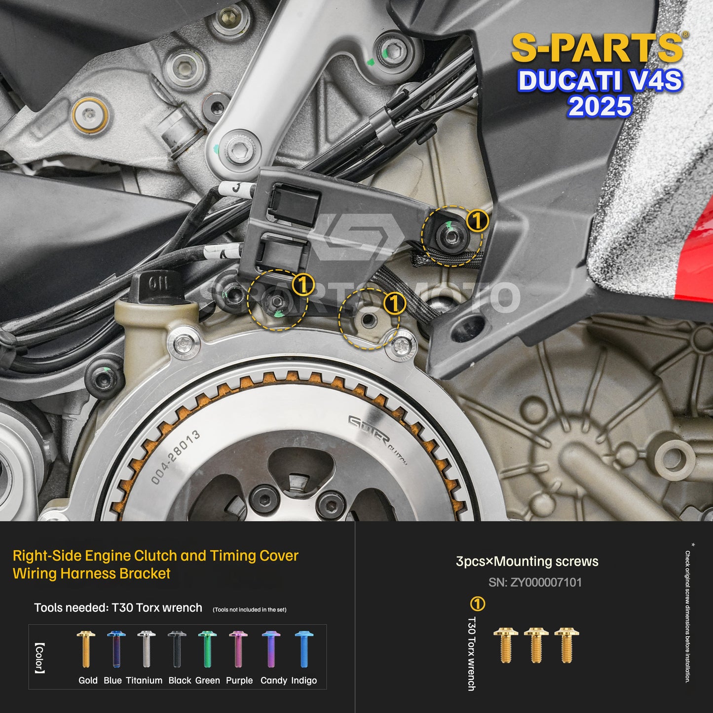 S-PARTS Titanium Engine and Rearset Fastener Kit for Ducati Panigale V4 S 2025