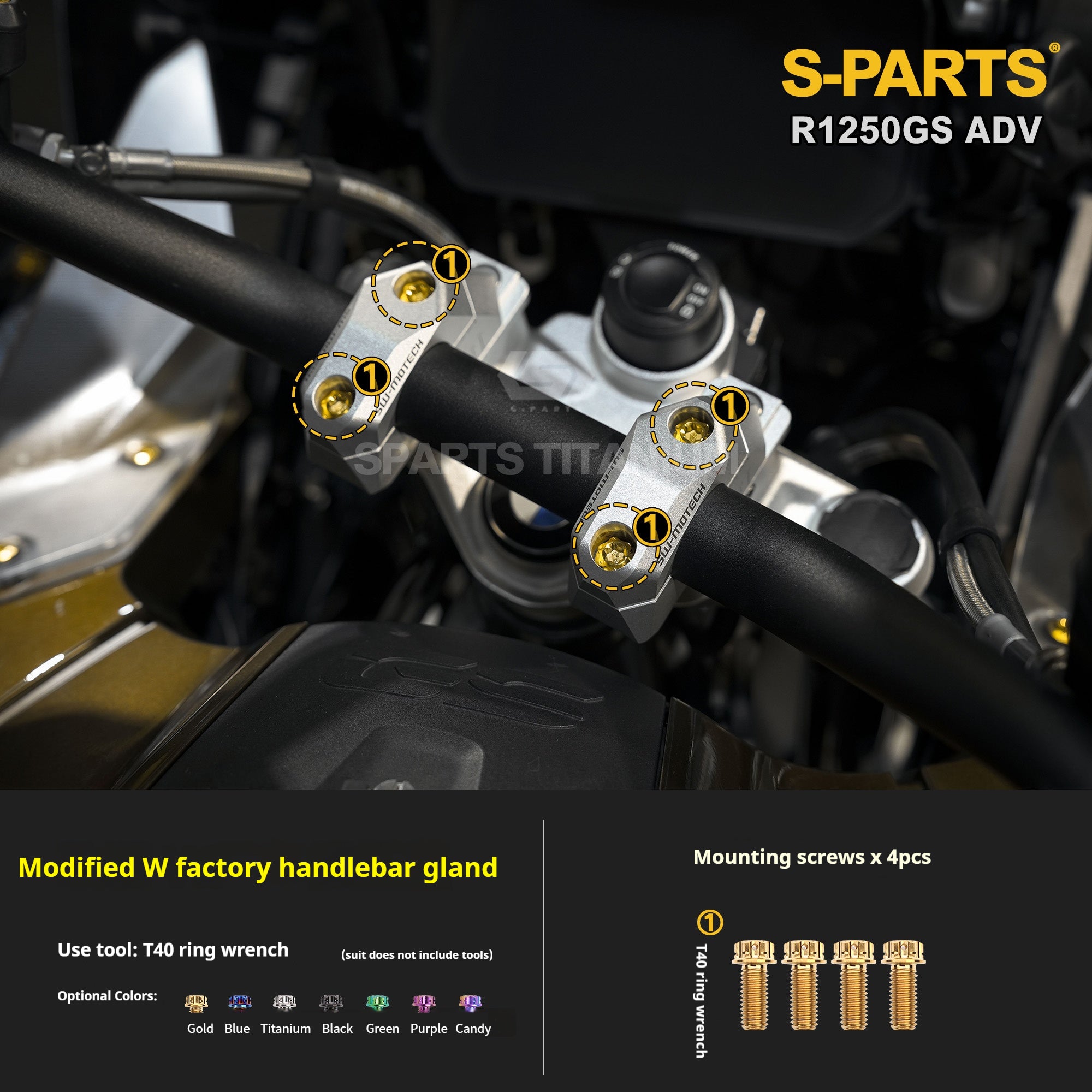 SPARTS Titanium Bolt Kit for BMW R 1250GS ADV – Custom Candy Color & CNC Titanium Upgrade Kit