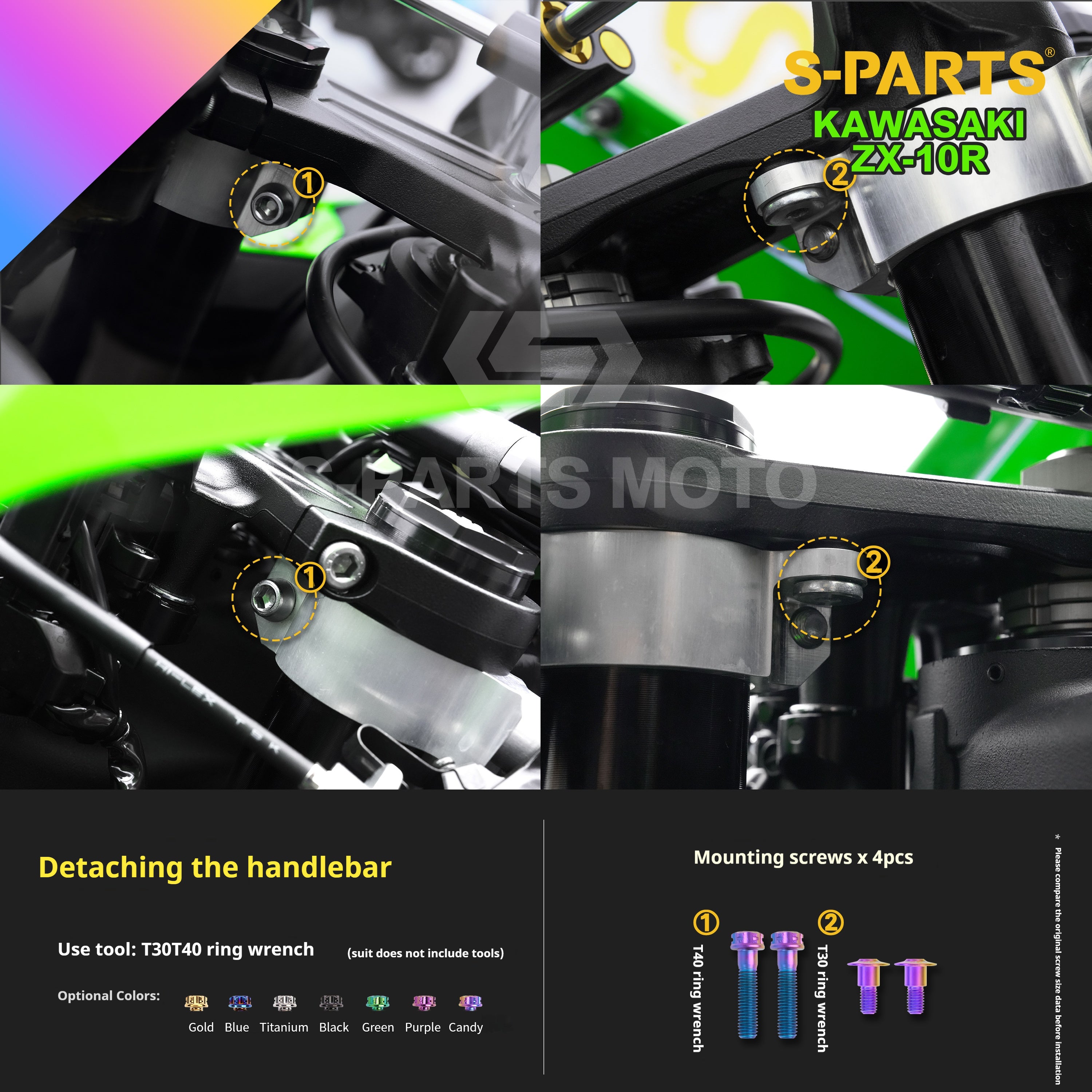 SPARTS Titanium Screw Set for Kawasaki ZX-10R 2023 – Custom Candy Color & CNC Titanium Upgrade Kit